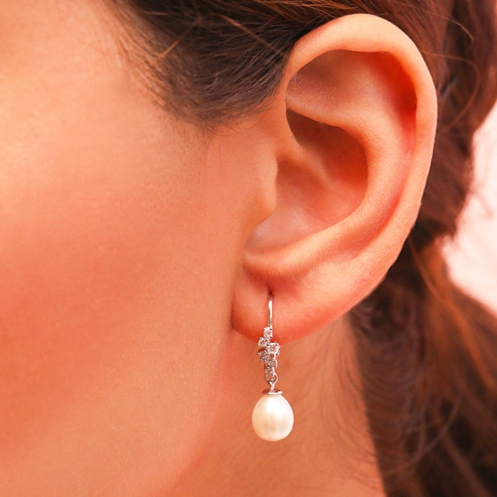 Pearl Radiance Hoops Rhodium-Plated 925 Sterling Silver Earrings