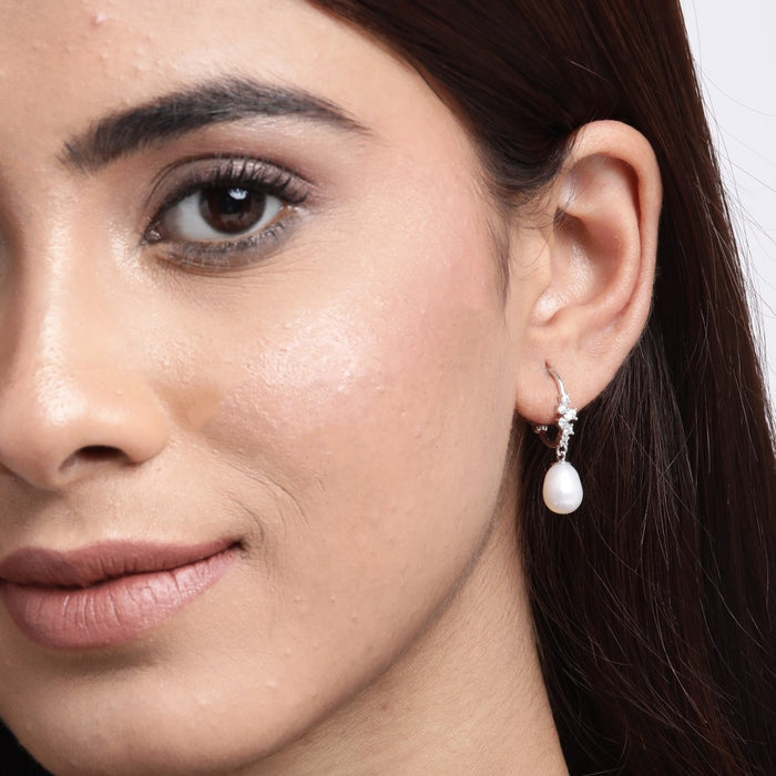 Pearl Radiance Hoops Rhodium-Plated 925 Sterling Silver Earrings