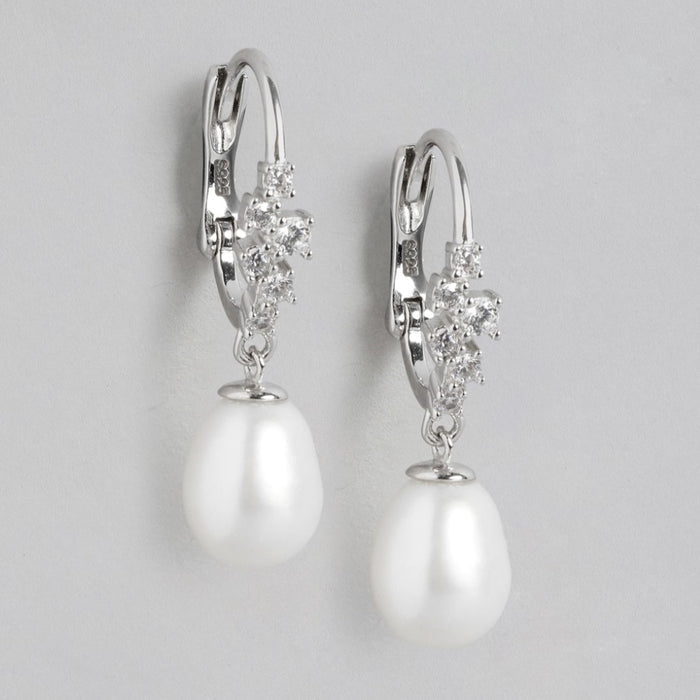 Pearl Radiance Hoops Rhodium-Plated 925 Sterling Silver Earrings