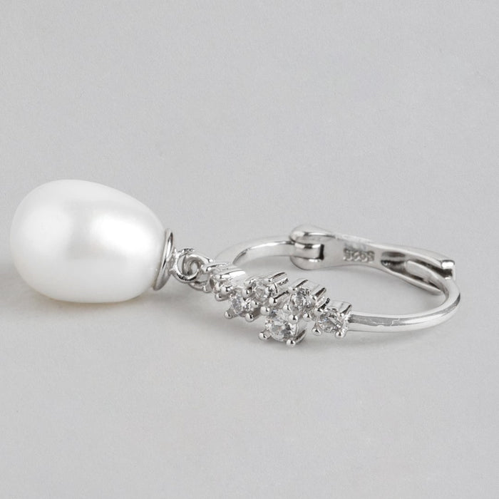Pearl Radiance Hoops Rhodium-Plated 925 Sterling Silver Earrings