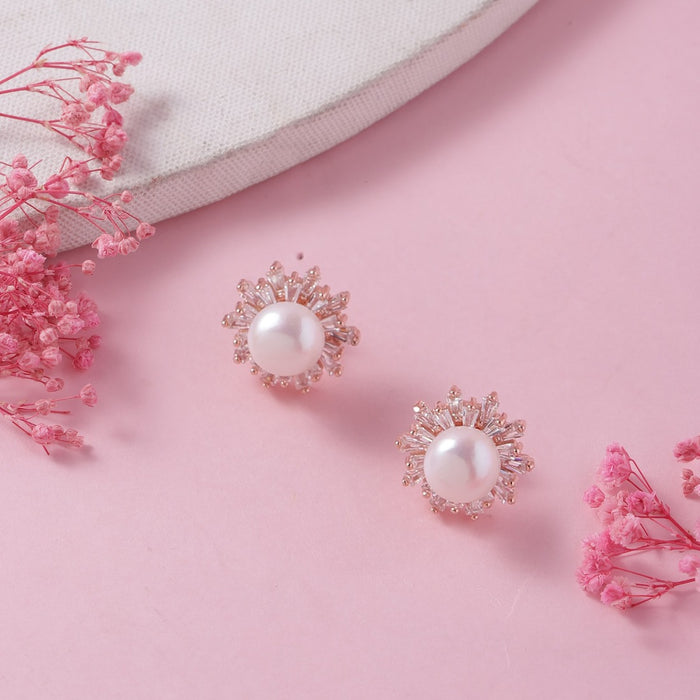 Pearl Radiance Rose Gold-Plated 925 Sterling Silver Earrings