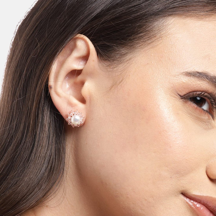 Pearl Radiance Rose Gold-Plated 925 Sterling Silver Earrings