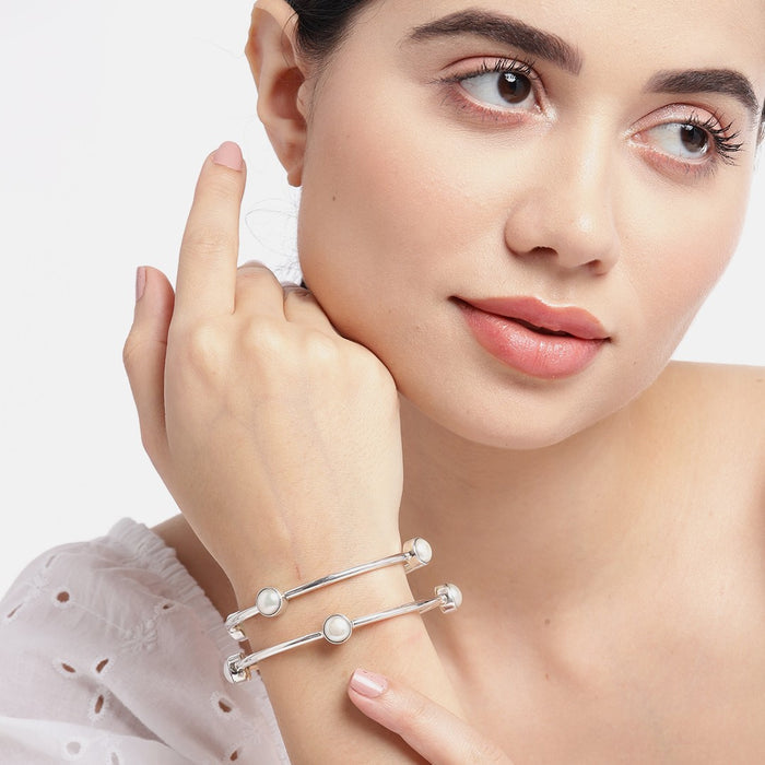 Pearl Rhodium Plated 925 Sterling Silver Bangle