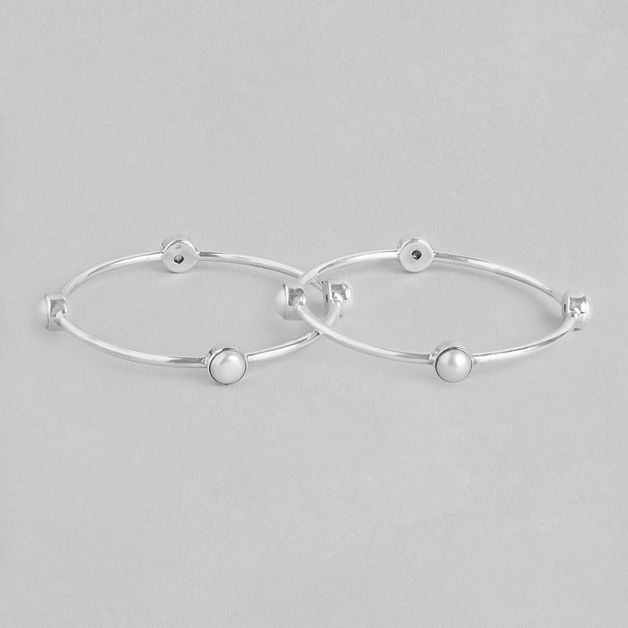 Pearl Rhodium Plated 925 Sterling Silver Bangle