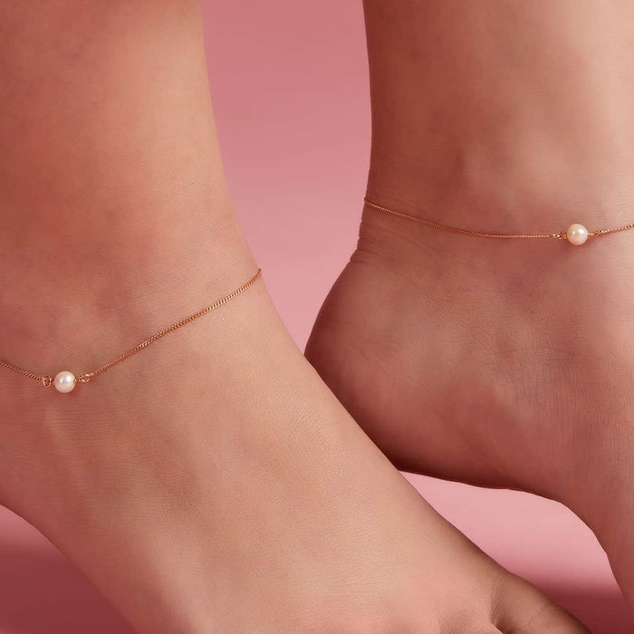 Pearl Rose Gold plated 925 Sterling Silver Anklets