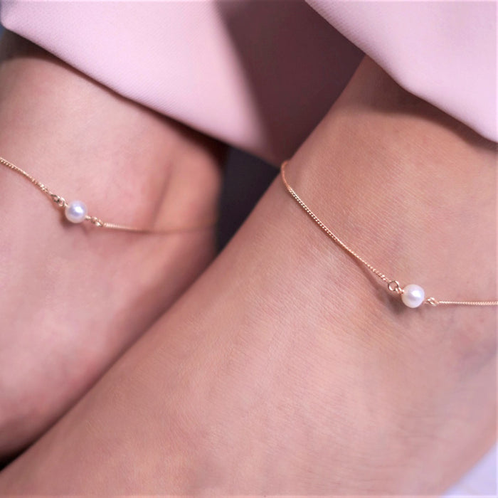 Pearl Rose Gold plated 925 Sterling Silver Anklets