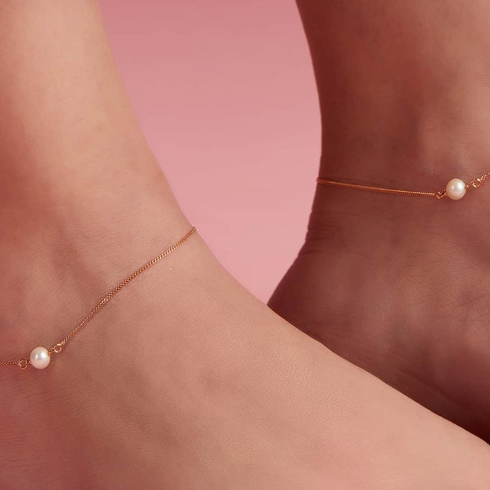 Pearl Rose Gold plated 925 Sterling Silver Anklets