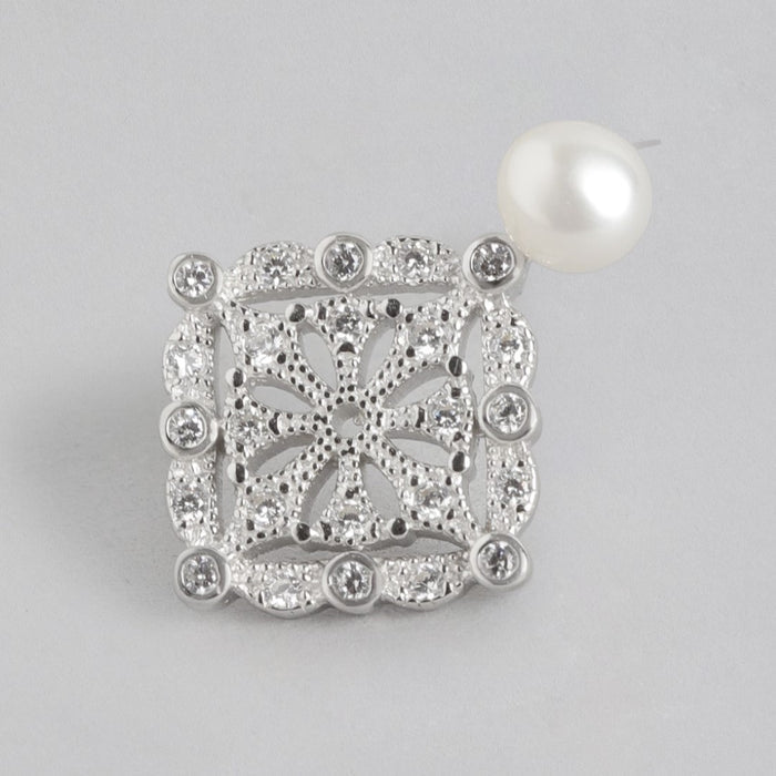 Pearl Square Radiance Rhodium-Plated 925 Sterling Silver Earrings