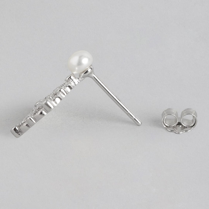 Pearl Square Radiance Rhodium-Plated 925 Sterling Silver Earrings