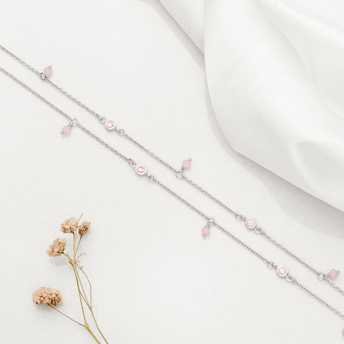 Pearl & Stone CZ 925 Sterling Silver Anklet