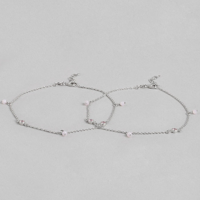 Pearl & Stone CZ 925 Sterling Silver Anklet