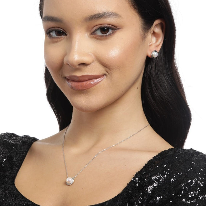 Pearlescent Elegance Ensemble Rhodium-Plated 925 Sterling Silver Jewelry Set