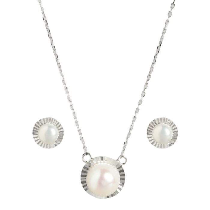 Pearlescent Elegance Ensemble Rhodium-Plated 925 Sterling Silver Jewelry Set