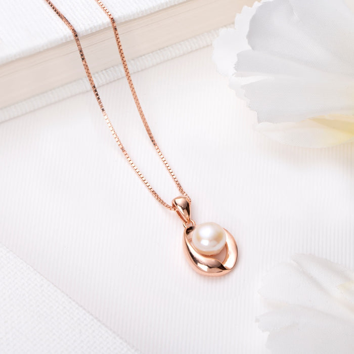 Pearlescent Elegance Rose Gold-Plated 925 Sterling Silver Pendant with Chain