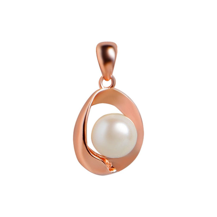 Pearlescent Elegance Rose Gold-Plated 925 Sterling Silver Pendant with Chain