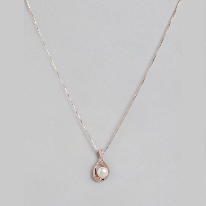 Pearlescent Elegance Rose Gold-Plated 925 Sterling Silver Pendant with Chain
