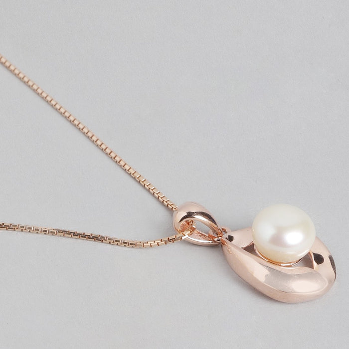 Pearlescent Elegance Rose Gold-Plated 925 Sterling Silver Pendant with Chain