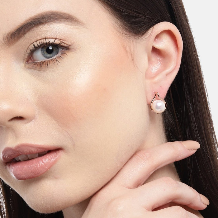 Pearlescent Harmony CZ Rose Gold-Plated 925 Sterling Silver Earrings