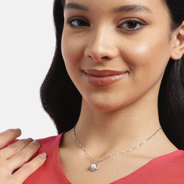 Pearlescent Radiance Charm Rhodium-Plated 925 Sterling Silver Pendant with Chain
