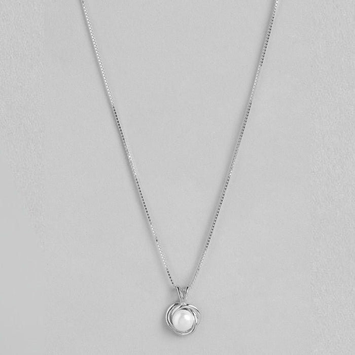 Pearlescent Radiance Charm Rhodium-Plated 925 Sterling Silver Pendant with Chain