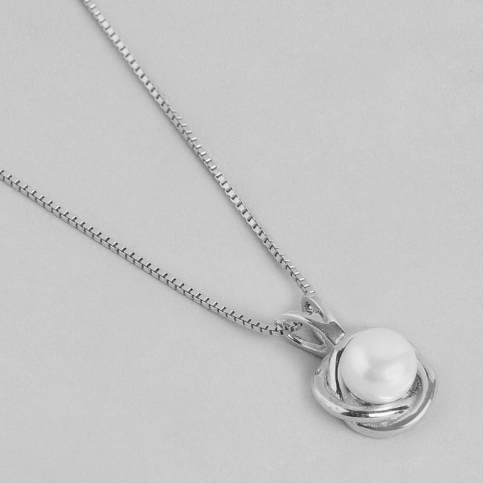 Pearlescent Radiance Charm Rhodium-Plated 925 Sterling Silver Pendant with Chain