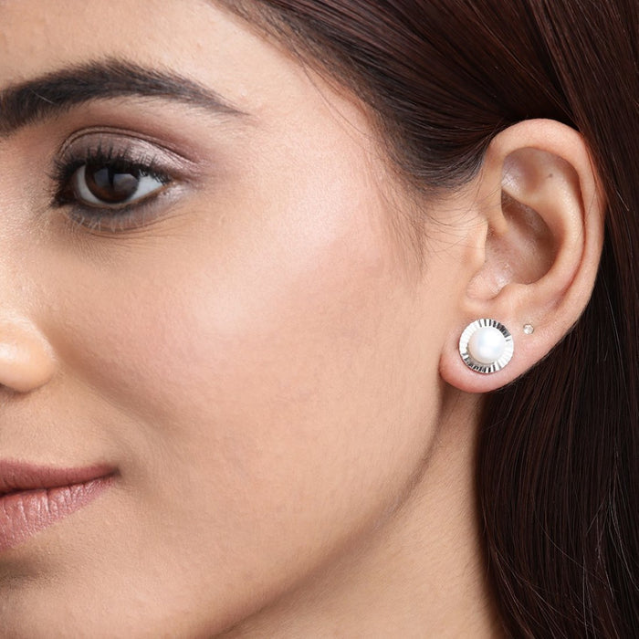 Pearlescent Radiance Rhodium-Plated 925 Sterling Silver Earrings