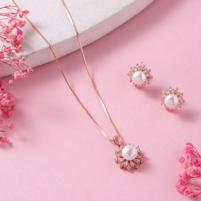 Pearlescent Radiance Rose Gold-Plated 925 Sterling Silver Jewelry Set