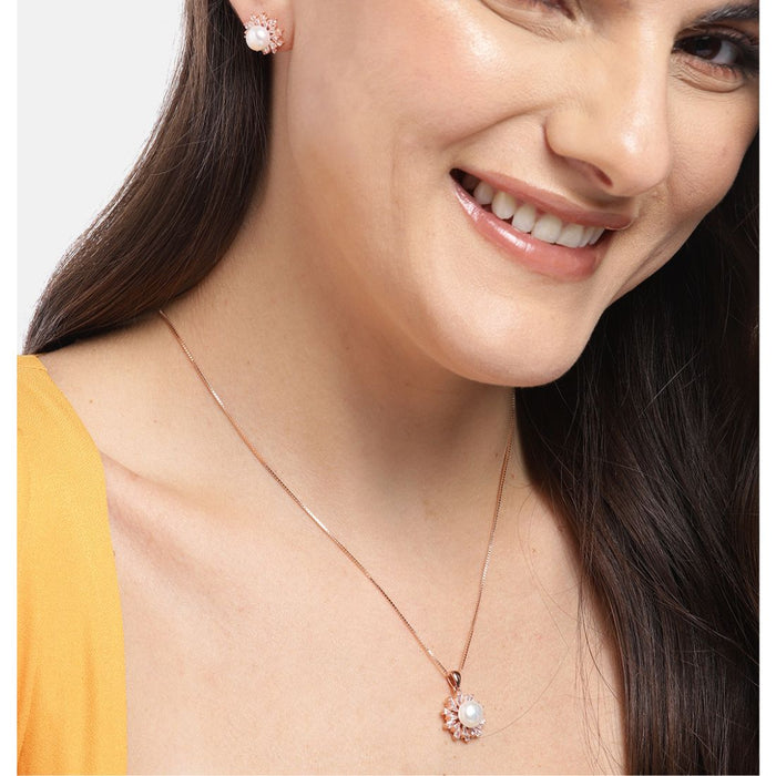 Pearlescent Radiance Rose Gold-Plated 925 Sterling Silver Jewelry Set