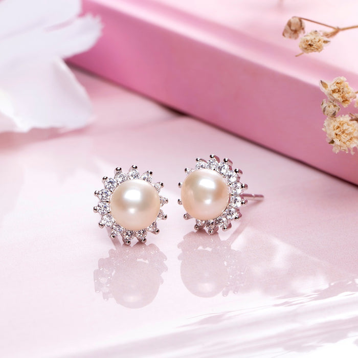 Pearl's Brilliance Rhodium-Plated CZ Gemstone 925 Sterling Silver Earrings