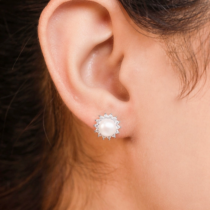 Pearl's Brilliance Rhodium-Plated CZ Gemstone 925 Sterling Silver Earrings