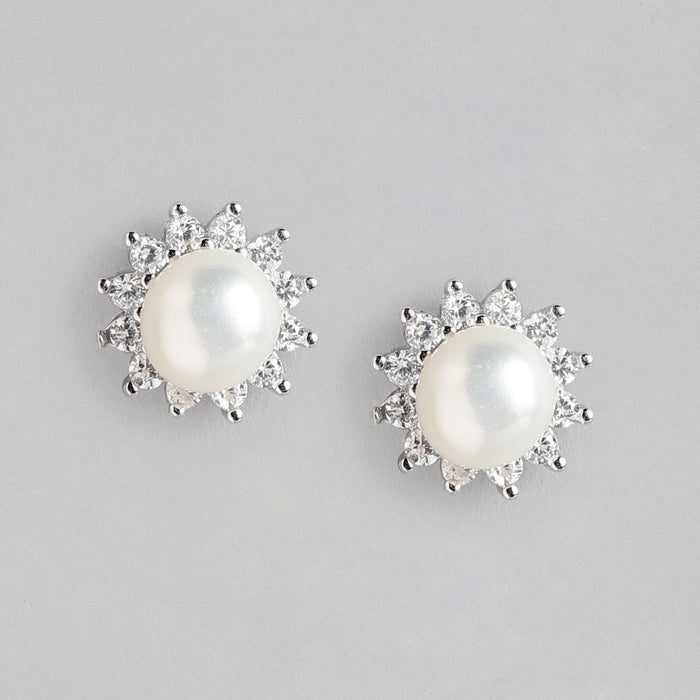 Pearl's Brilliance Rhodium-Plated CZ Gemstone 925 Sterling Silver Earrings