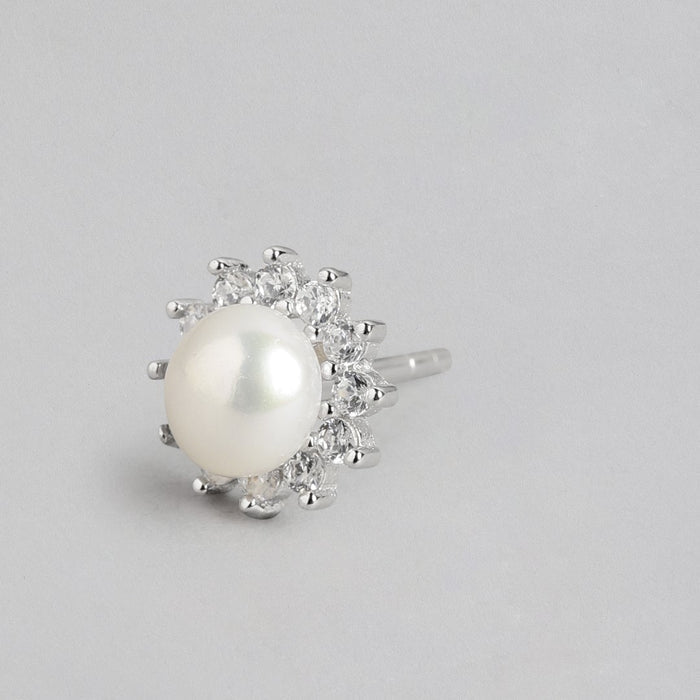 Pearl's Brilliance Rhodium-Plated CZ Gemstone 925 Sterling Silver Earrings