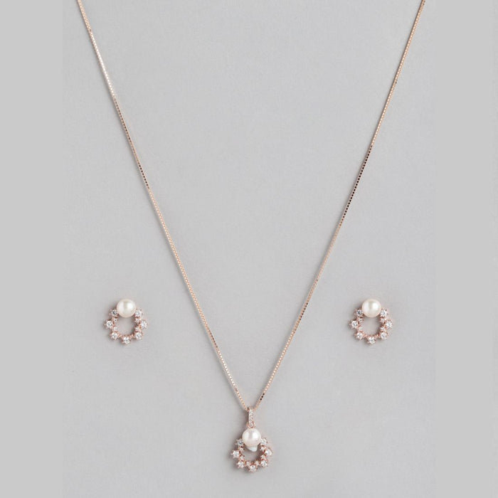 Pearls of Adoration Rose Gold CZ & Pearl 925 Sterling Silver Jewelry Set