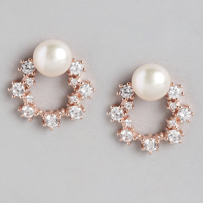 Pearls of Adoration Rose Gold CZ & Pearl 925 Sterling Silver Jewelry Set