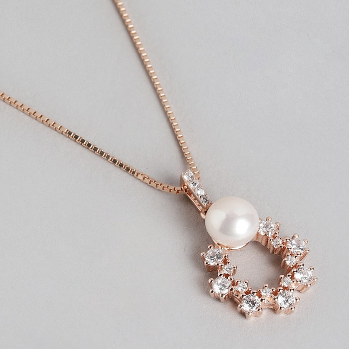Pearls of Adoration Rose Gold CZ & Pearl 925 Sterling Silver Jewelry Set
