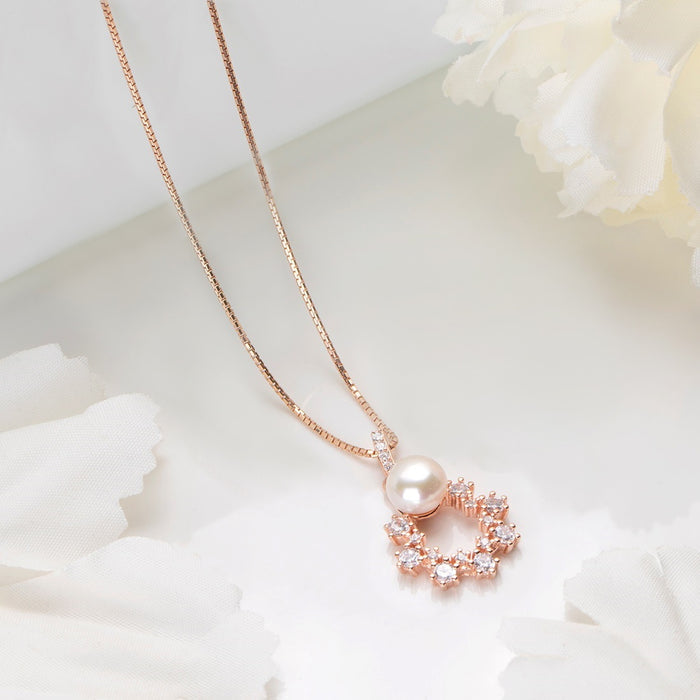 Pearly Dream CZ & Pearl Rose Gold-Plated 925 Sterling Silver Pendant with Chain