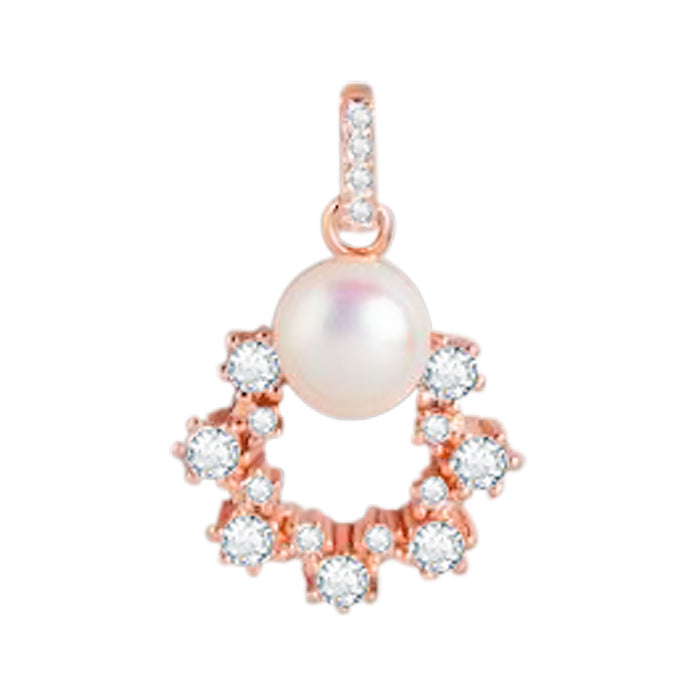 Pearly Dream CZ & Pearl Rose Gold-Plated 925 Sterling Silver Pendant with Chain