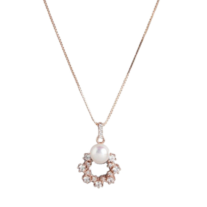 Pearly Dream CZ & Pearl Rose Gold-Plated 925 Sterling Silver Pendant with Chain