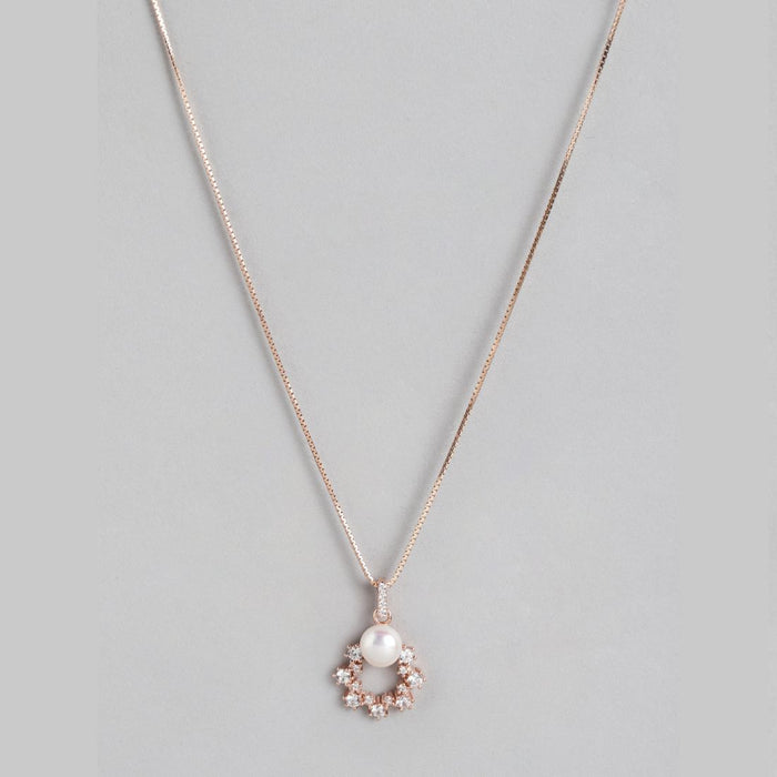 Pearly Dream CZ & Pearl Rose Gold-Plated 925 Sterling Silver Pendant with Chain