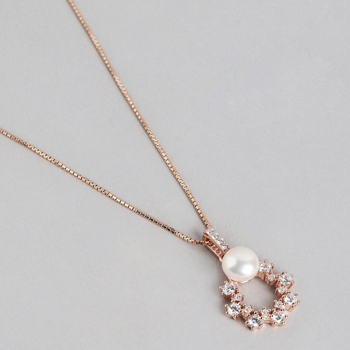 Pearly Dream CZ & Pearl Rose Gold-Plated 925 Sterling Silver Pendant with Chain