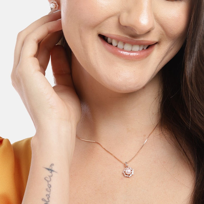Pearly Glow Rose Gold-Plated CZ & Pearl 925 Sterling Silver Set