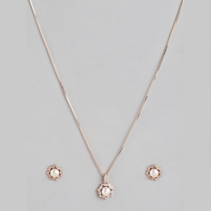 Pearly Glow Rose Gold-Plated CZ & Pearl 925 Sterling Silver Set