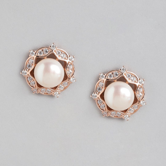Pearly Glow Rose Gold-Plated CZ & Pearl 925 Sterling Silver Set