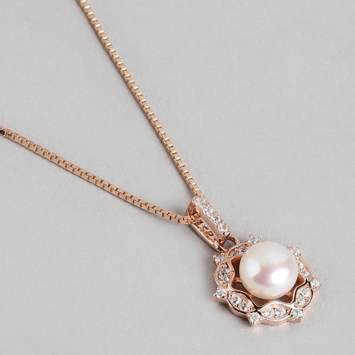 Pearly Glow Rose Gold-Plated CZ & Pearl 925 Sterling Silver Set