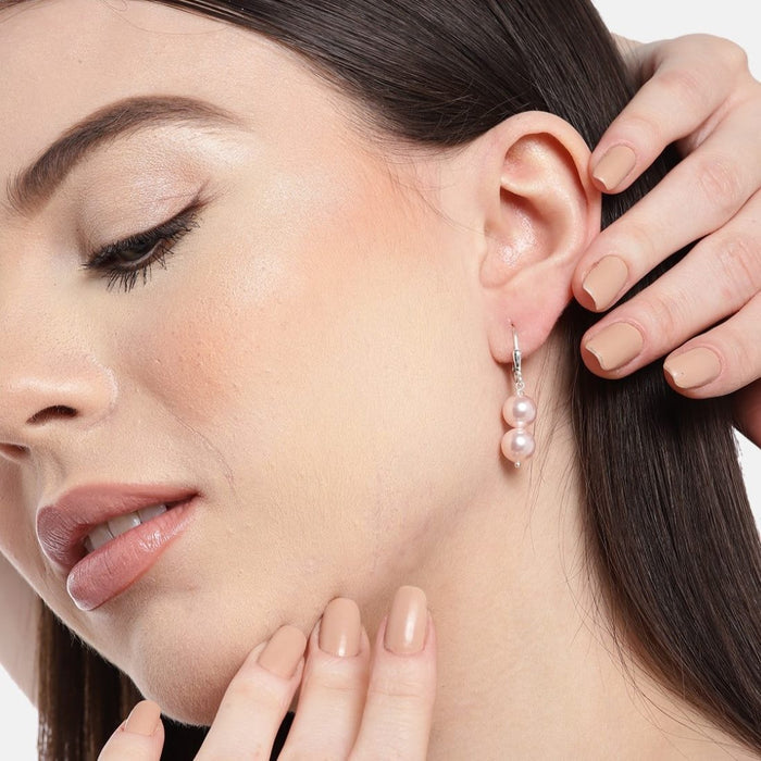 Pearly Radiance Rhodium-Plated 925 Sterling Silver Earrings