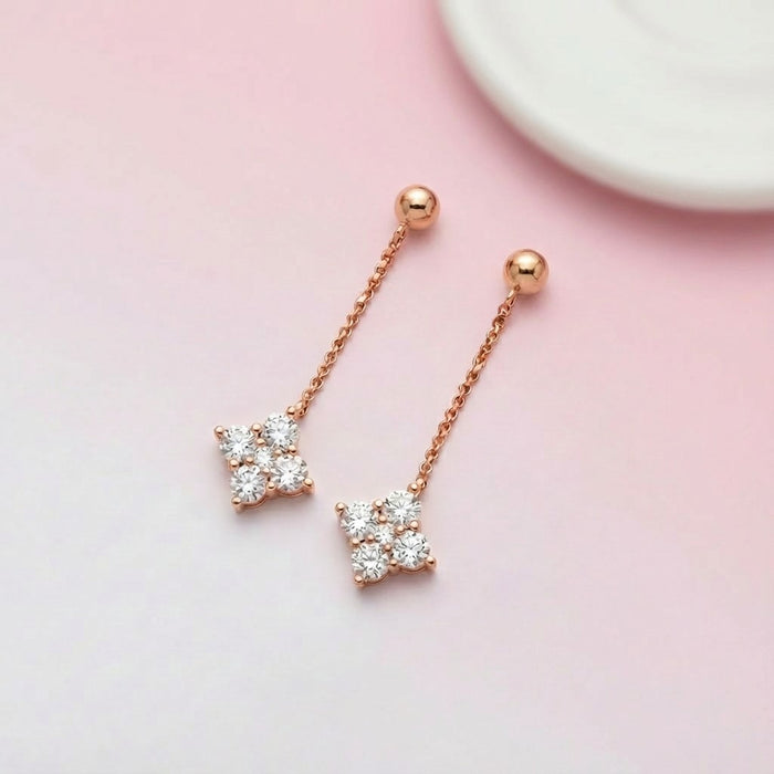 Petal Drop CZ Rose Gold Plated 925 Silver Dangle Earrings