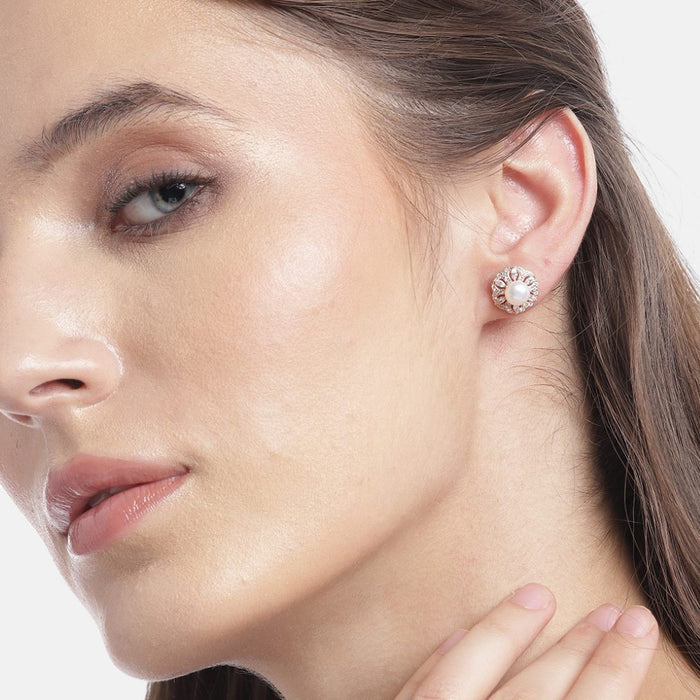 Petals and Pearls Rose Gold-Plated 925 Sterling Silver Floral Earrings