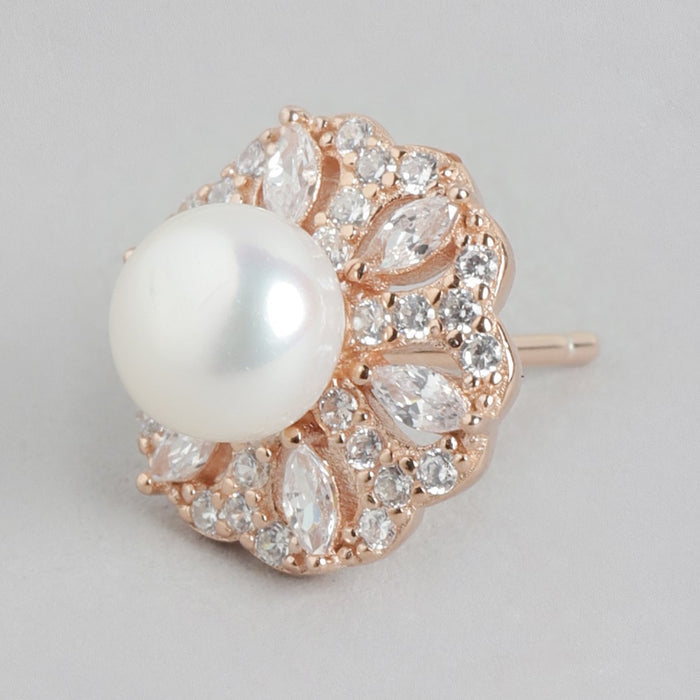 Petals and Pearls Rose Gold-Plated 925 Sterling Silver Floral Earrings