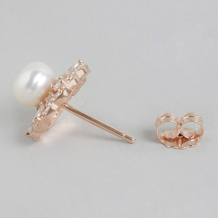 Petals and Pearls Rose Gold-Plated 925 Sterling Silver Floral Earrings