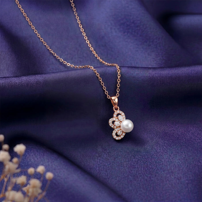 Petals in Bloom Pearl-CZ Rose Gold-Plated 925 Sterling Silver Pendant with  Link Chain